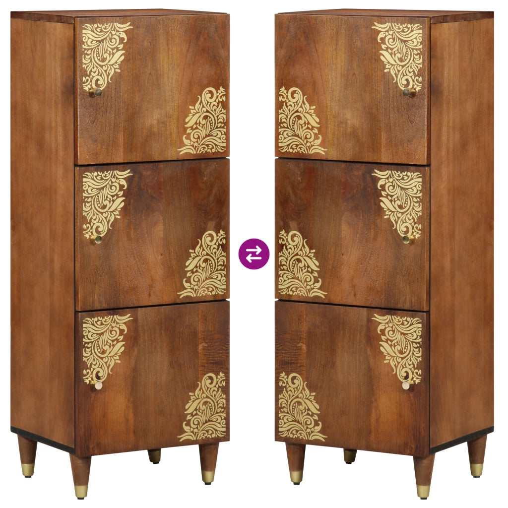 Credenza alta Miele con accenti oro Legno massello di mango