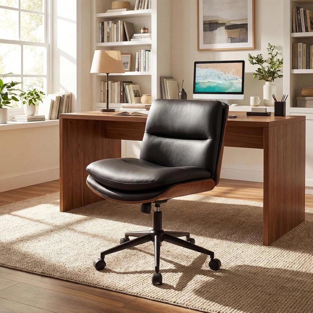 Sedia Ufficio Girevole con Ruote, Sedile Curvo, Schienale Reclinabile, Poltrona Scrivania con Altezza Regolabile, per Lavoro, Studio, Relax, Portata 110 kg (Nero)