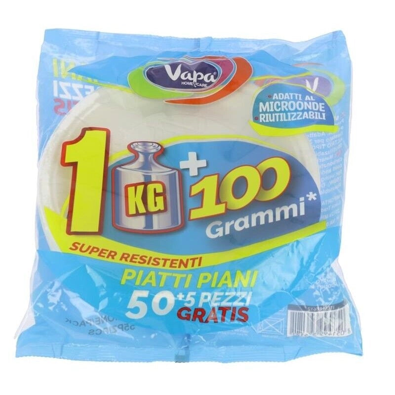 PIATTI PIANI SUPER RESISTENTI 55 + 5 PZ RIUTILIZZABILI E ADATTI AL MICROONDE 1.100 GR