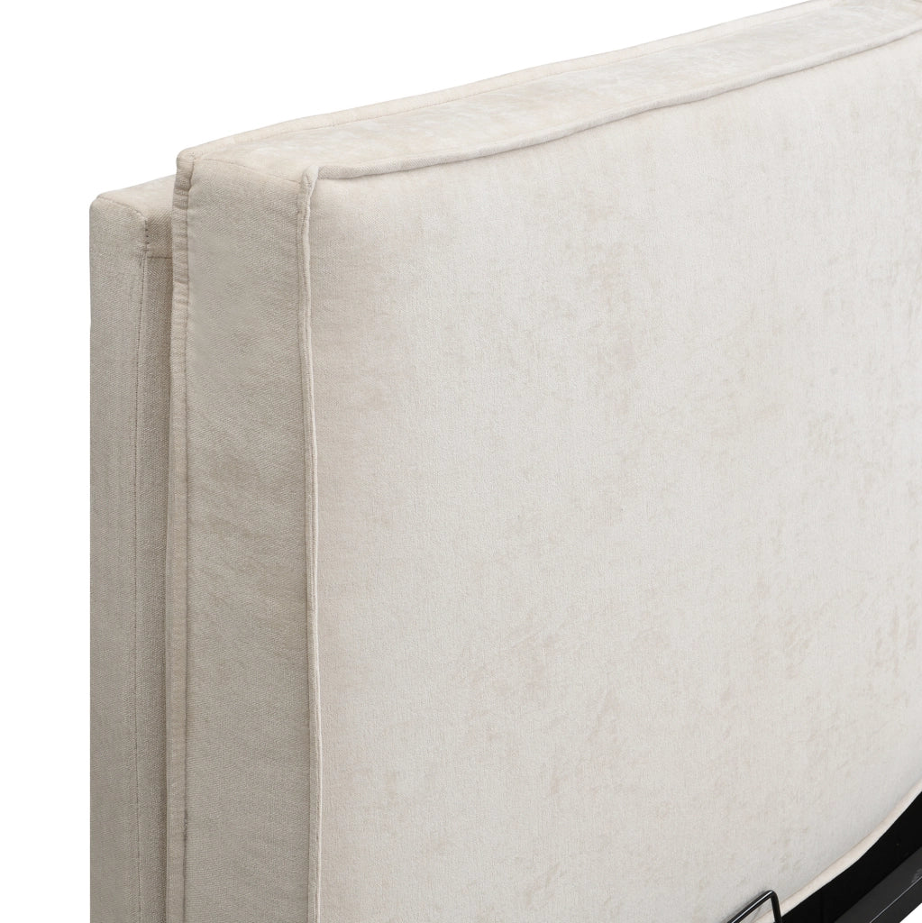Letto matrimoniale imbottito 160x200 cm in chenille beige con rete a doghe e testiera alta 105 cm