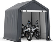 Capanno da Giardino 195 X 240 X 214 CM, Tenda Garage per Bici Moto Attrezzi, con Copertura en PE Impermeabile, Porta con Cerniera, Telaio in Metallo, Picchetti, per Esterno, Grigio