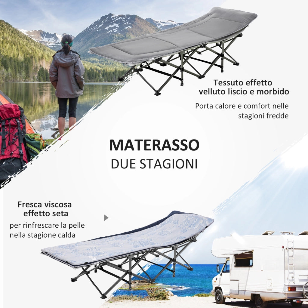 Letto da Campeggio Pieghevole Imbottito con Tasca ¨C Zephmum ¨C Grigio Chiaro 188x64.5x53 cm