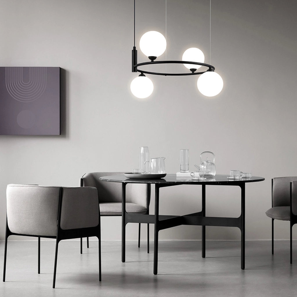 Maytoni lampadario contemporaneo Ring 4 luci G9 nero metallo vetro diffusori bianchi