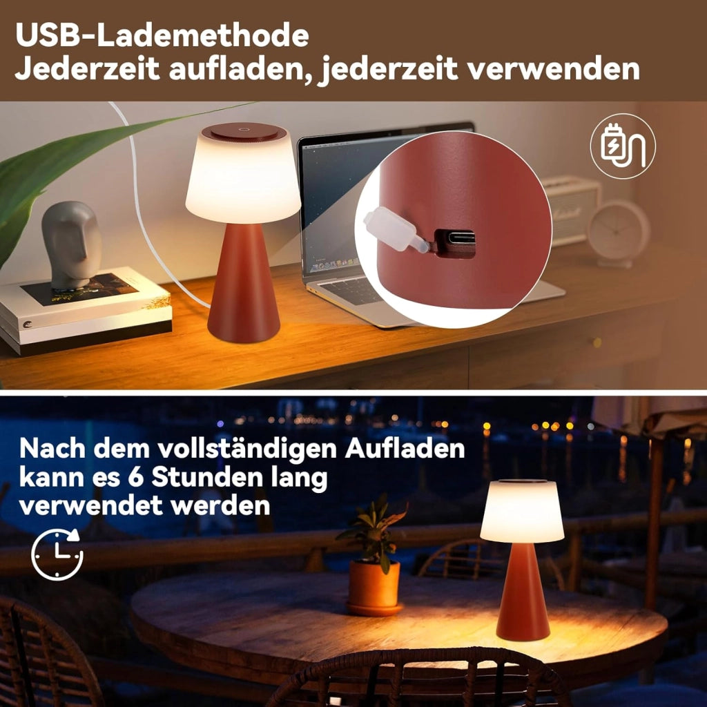 ZMH Lampada da tavolo LED wireless batteria 3600mAh dimmerabile moderna per soggiorno