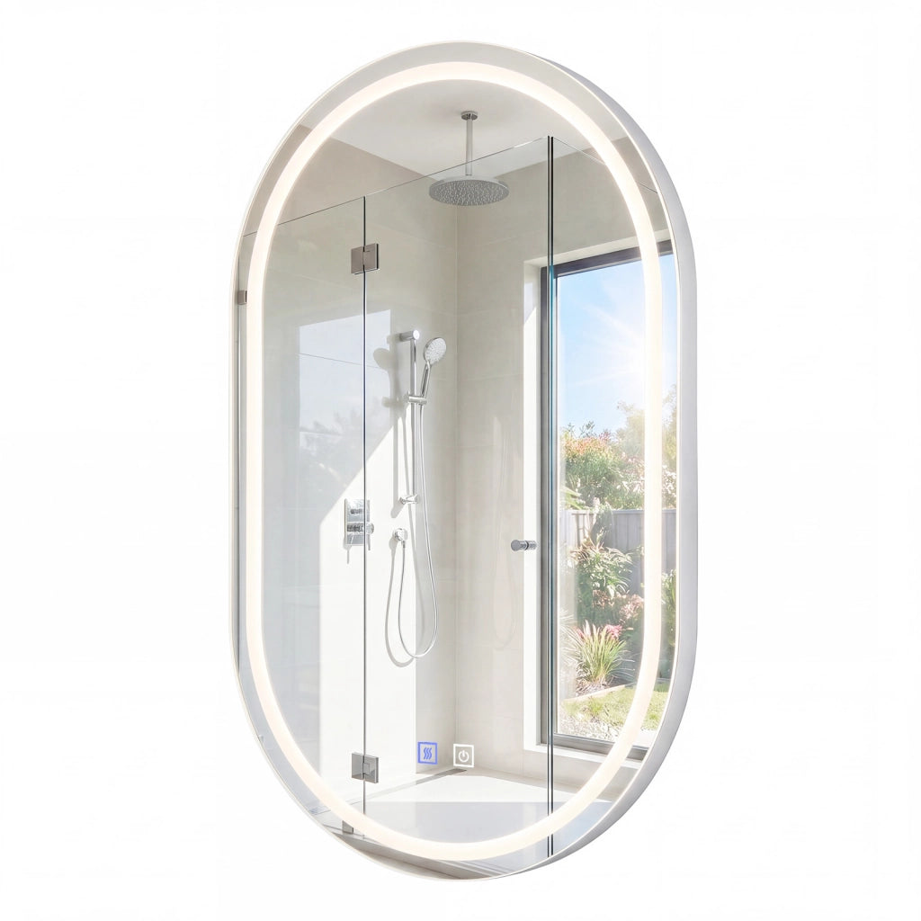 Specchio ovale da bagno con luce led e cornice metallo, Specchio da parete per bagno 50 x 80 cm