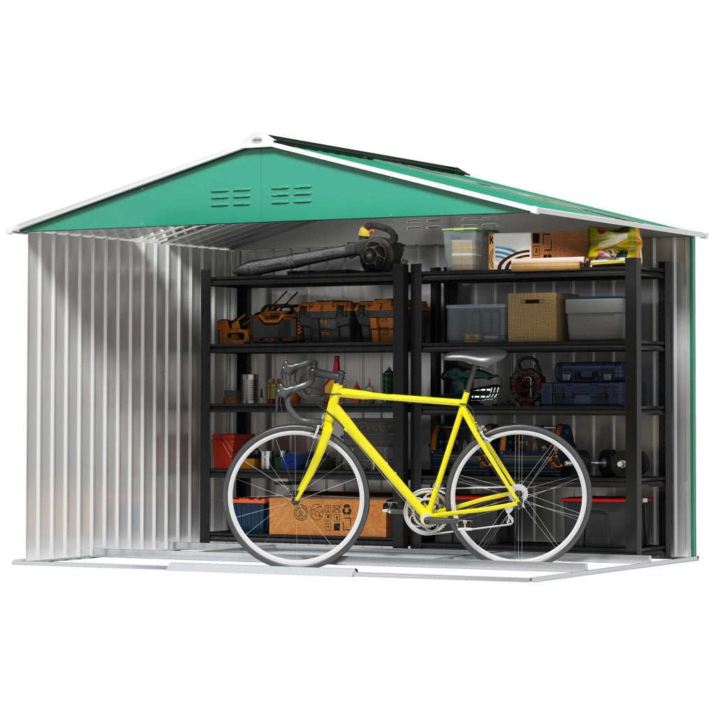 Casetta Box da Giardino Porta Attrezzi 277x195x192 cm con 2 Porte Scorrevoli Verde Scuro
