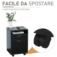 Schedario da Ufficio con Cassetto, Armadietto, Ruote a Freno e Ripiano Aperto, Cassettiera Ufficio per Lettera/Legale/Formato A4, Armadio Verticale per Studio, 40x35x60 cm, Nero