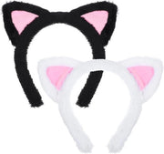Cintura per la testa dei gatti - Nero e Bianco - Plush morbido - Carina per il lavaggio del viso - Cintura per la testa dei gatti - Rosa all'interno - Cintura morbida per il trucco - Accessori per la cura della pelle - Spa Yoga - Adulti