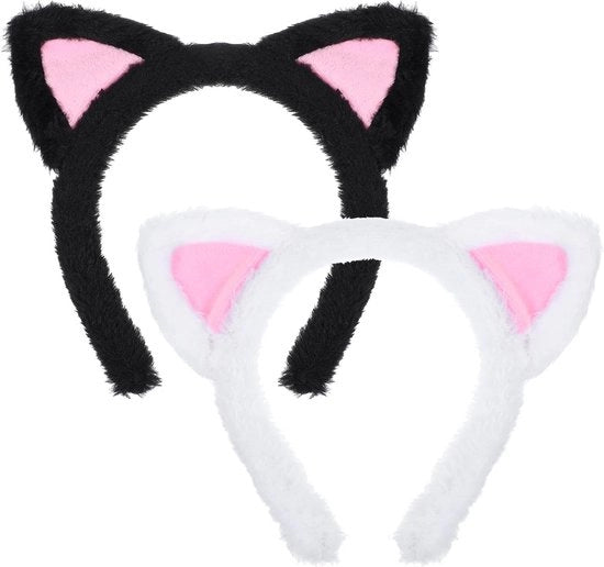 Cintura per la testa dei gatti - Nero e Bianco - Plush morbido - Carina per il lavaggio del viso - Cintura per la testa dei gatti - Rosa all'interno - Cintura morbida per il trucco - Accessori per la cura della pelle - Spa Yoga - Adulti