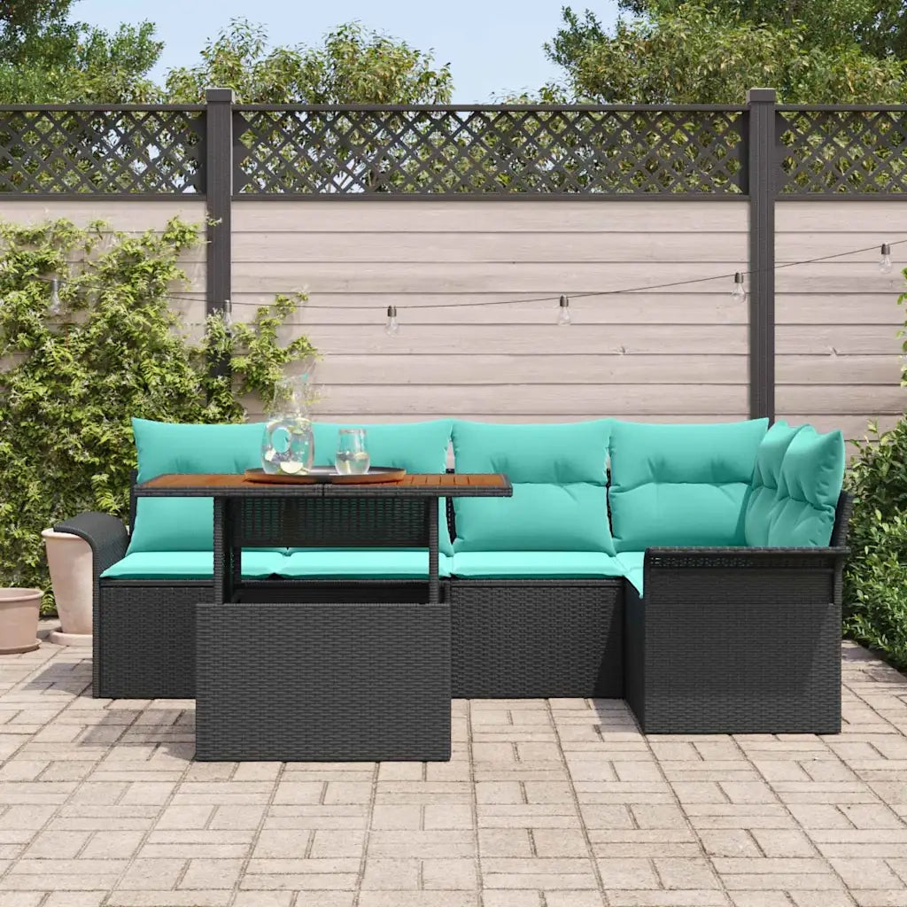 Set Divano da Giardino con cuscino 6 pcs Nero e Blu polyrattan 3349339