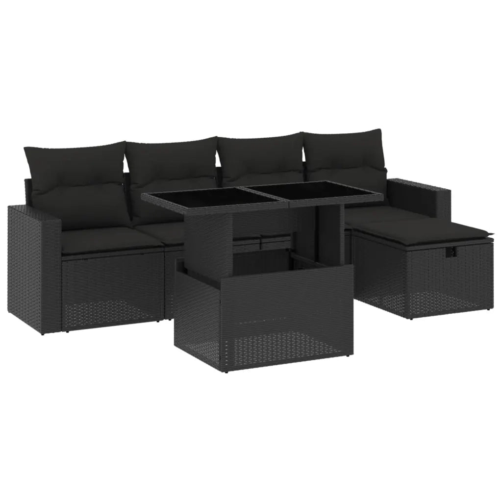 Set Divano da Giardino 6 pz con Cuscini Nero in Polyrattan