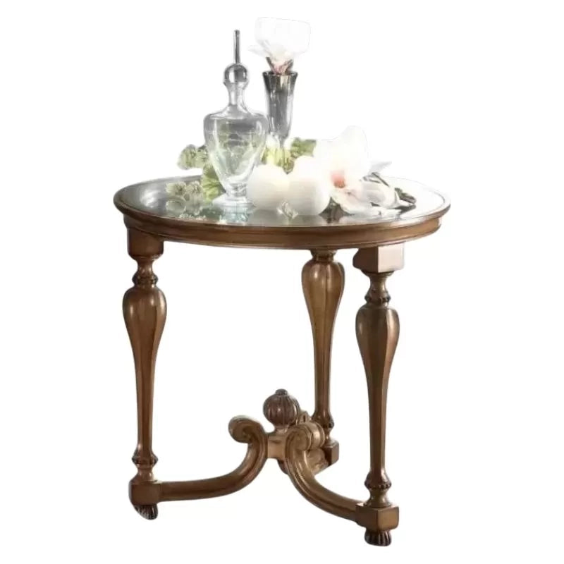 Tavolino rotondo classico legno piano vetro bassano 62x62x60 - Mobili 2G