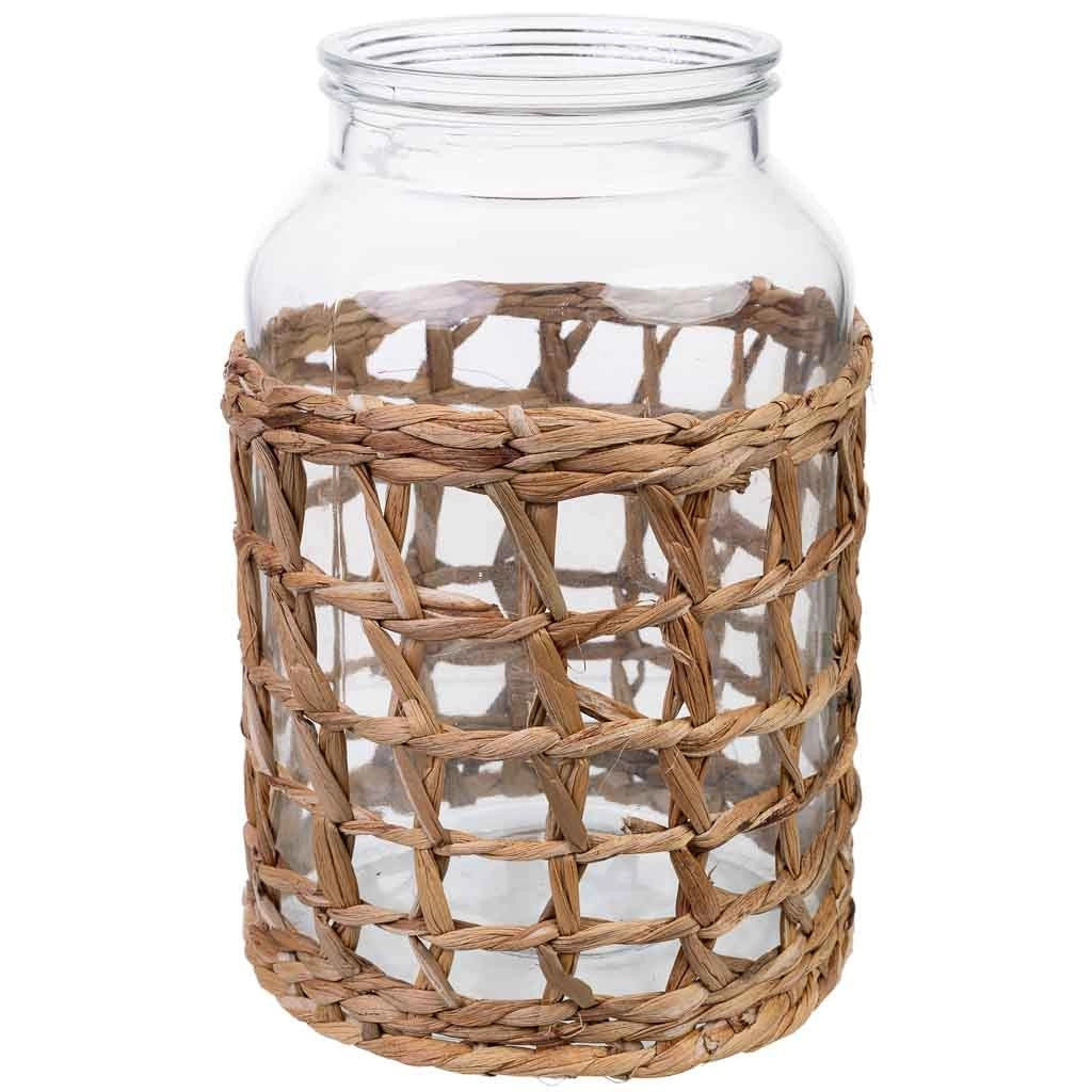 Vaso in vetro rivestito in fibre naturali D16x25h cm