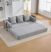 Divano modulare 200x94x67 cm con tasca laterale e 3 cuscini in velluto a coste grigio chiaro