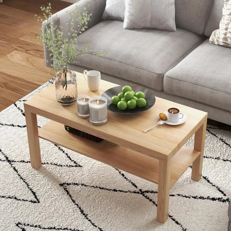 TAVOLINO DA SALOTTO RETTANGOLARE CON AMPIO RIPIANO, 90X45X44.5 CM, LEGNO NATURALE