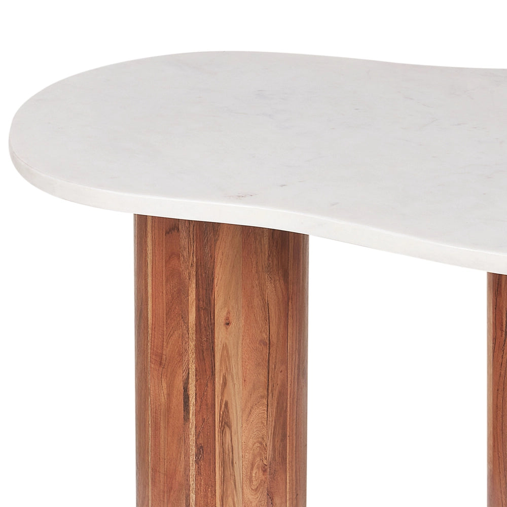 Tavolino da caffè moderno con piano in marmo bianco e gambe rotonde in legno d'acacia soggiorno contemporaneo