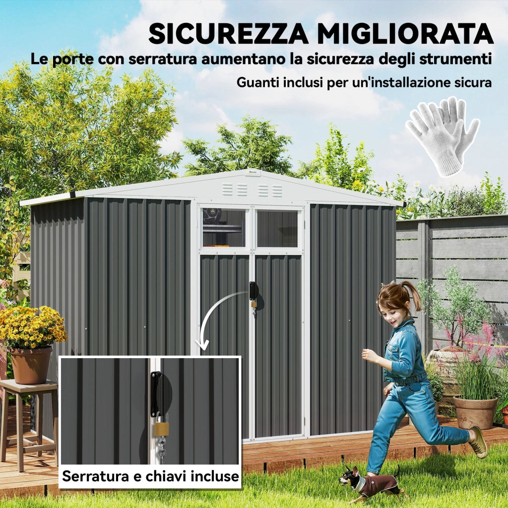 Capanno da Giardino in Acciaio Zincato ¨C zephmum ¨C Grigio Scuro 246x117x180 cm