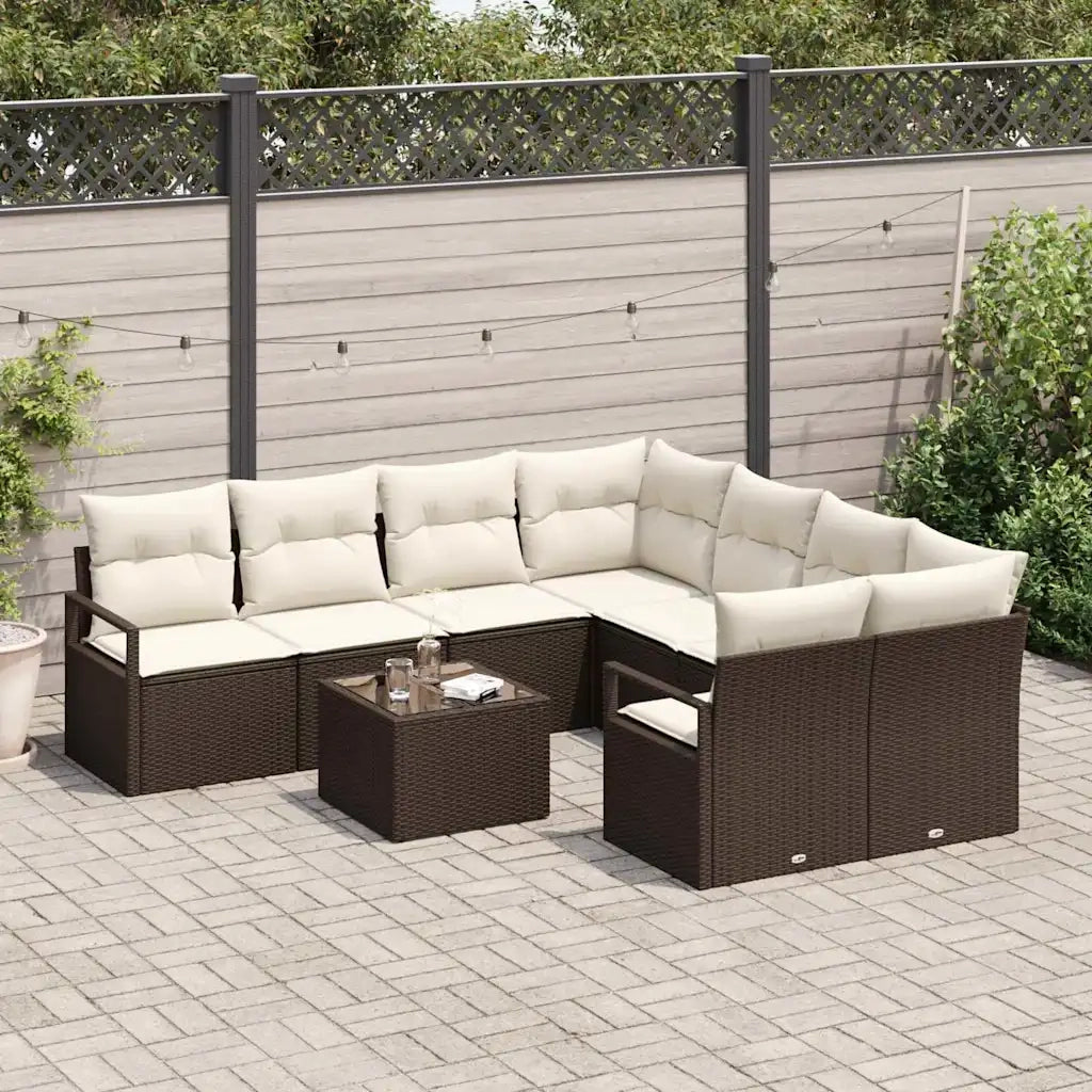 Set di divani con cuscino 9 pcs Marrone e Crema polyrattan 3346318