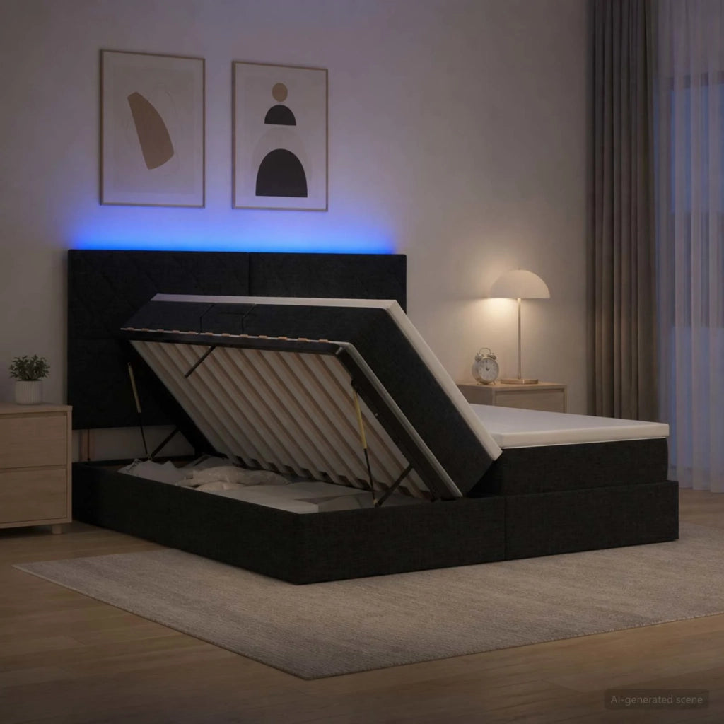 Letto con contenitore LED e materasso Nero 200 x 200 cm Tessuto 3460250