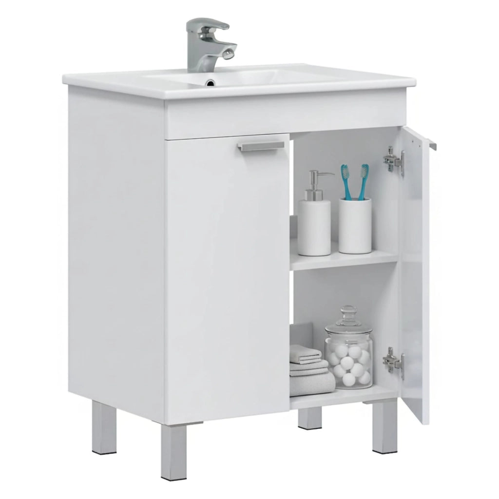 Polino, Mobile Sottolavabo 2 Ante, 60x45x80h cm Bianco Lucido