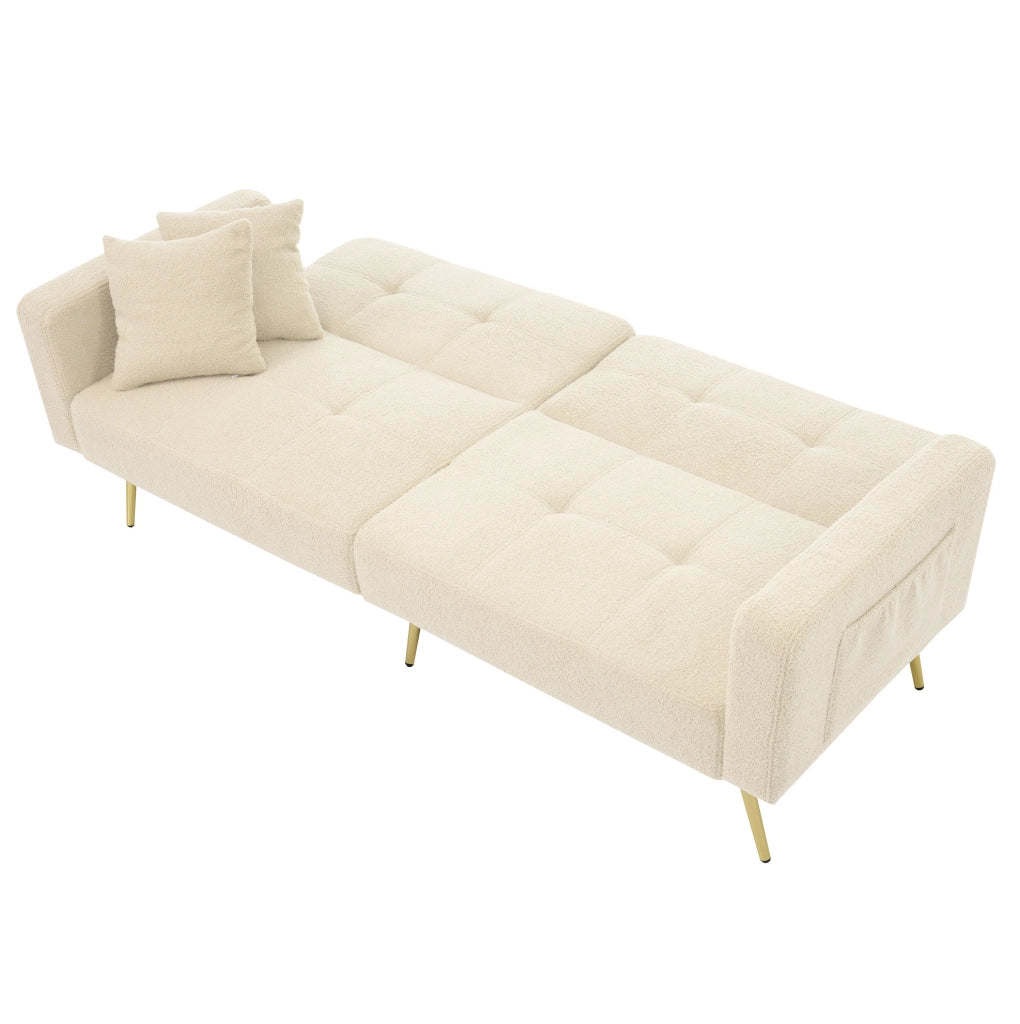 Divano letto 175x64x72 cm con schienale regolabile; tasche laterali; sherpa beige