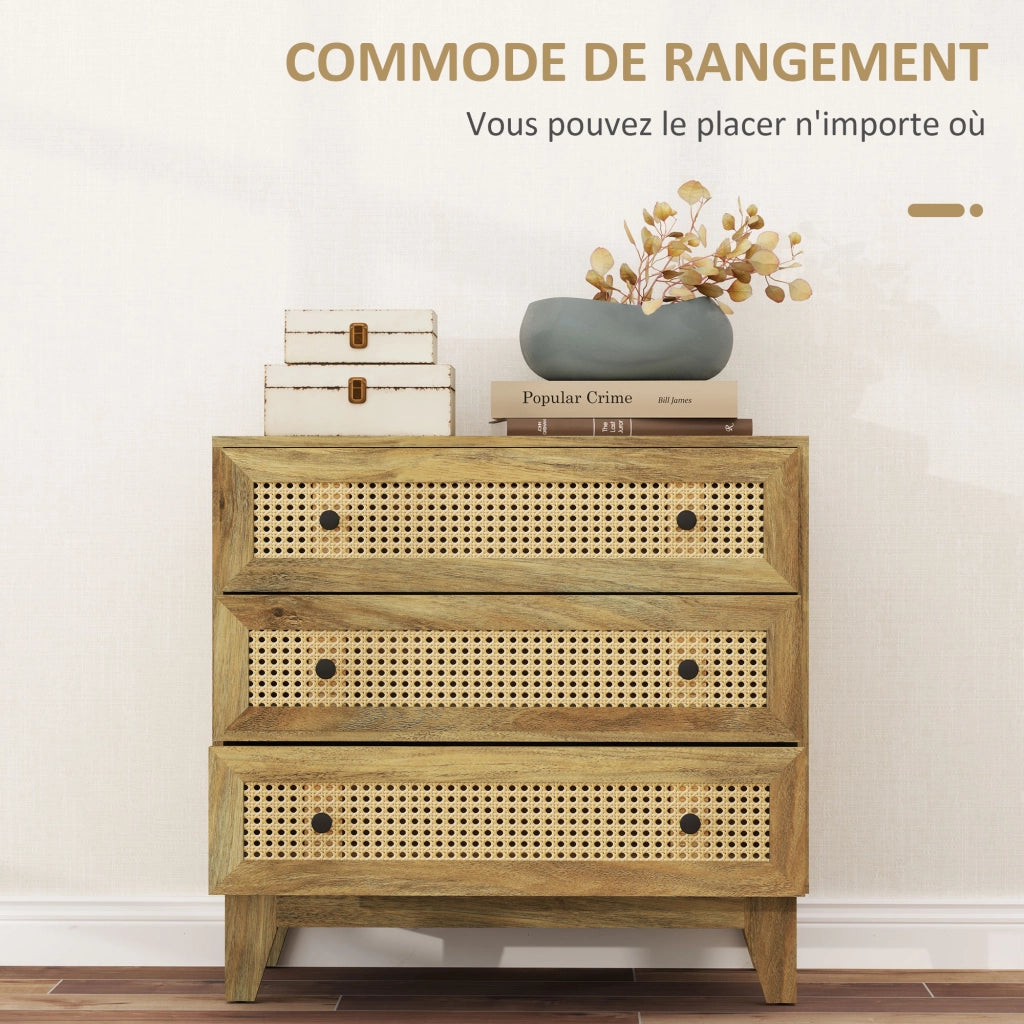 Cassettiera 3 Cassetti Cann¨¦ ¨C Minimal ¨C Effetto Legno Chiaro 80x35x76