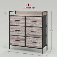 Cassettiera con 6 Cassetti Pieghevoli di Tessuto con Struttura in Acciaio Stile Industriale 79x29x85 cm Grigio