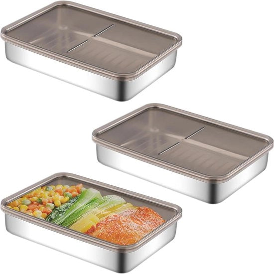 Contenitore di conservazione alimentare in acciaio inossidabile 195 × 14 × 4 cm - Scatola di conservazione alimentare con coperchio - Adatto per frutta, carne, formaggio.