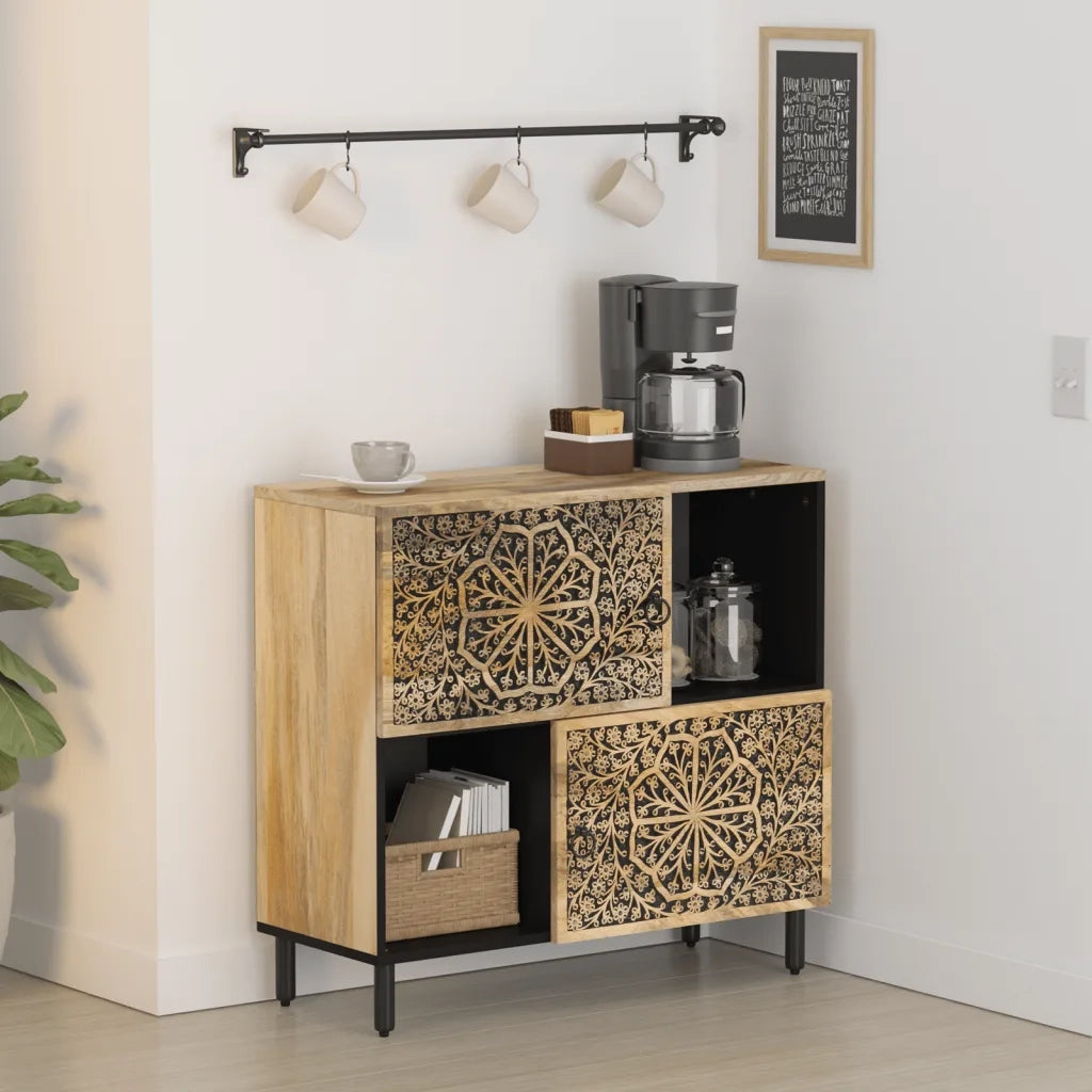 Credenza | Madia | Buffet da pranzo | Armadio da pranzo 80x33x75 cm in Legno Massello di Mango