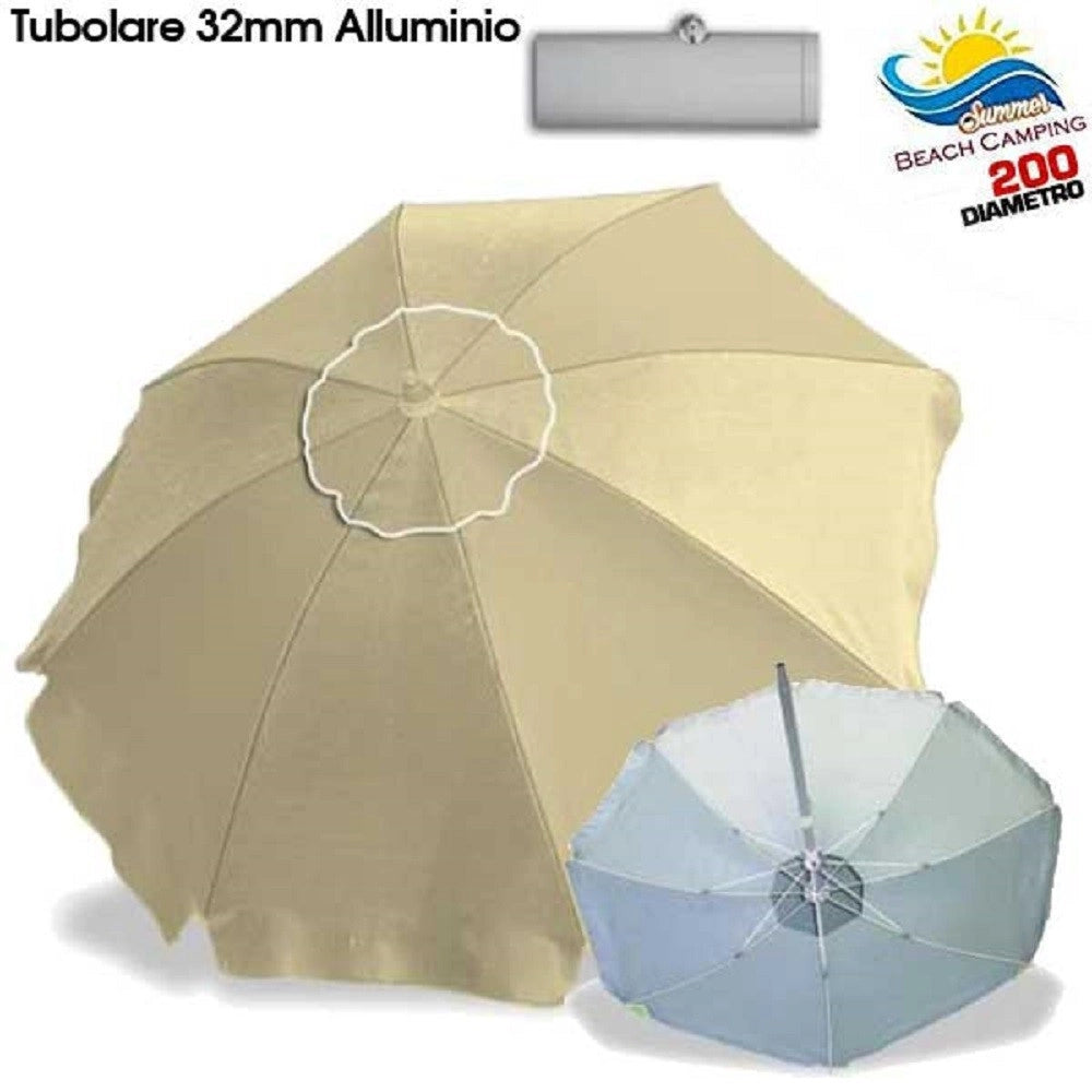 Trade Shop - Ombrellone Da Spiaggia Alluminio 2 Metri Con Snodo Tessuto Polyestere Palo 32 Mm -