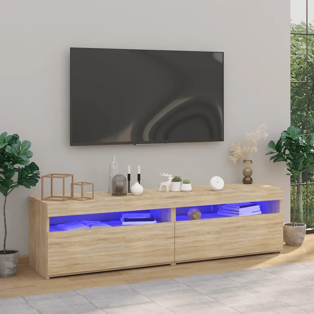 Mobili Porta TV con Luci LED 2 pz | Armadietto TV | Mobile Porta TV Rovere Sonoma 75x35x40 cm