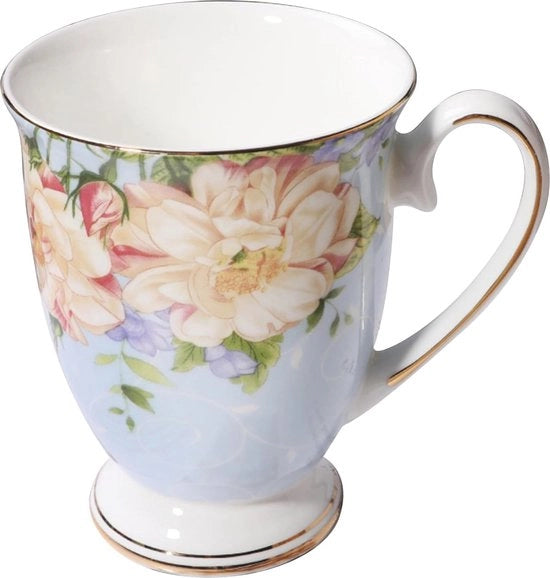 Caffè in grande tazza ceramica con disegno floreale - 300 ml bicchiere versatile per uso domestico e ufficio