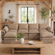 Divano modulare in tessuto a coste kaki con tasche laterali e cuscini 335 × 167 × 85 cm