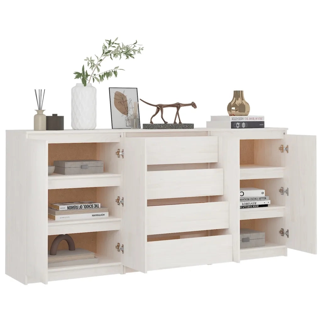 Credenze 3 pz | Madia | Buffet da pranzo | Armadio da pranzo in Legno Massello di Pino Bianco