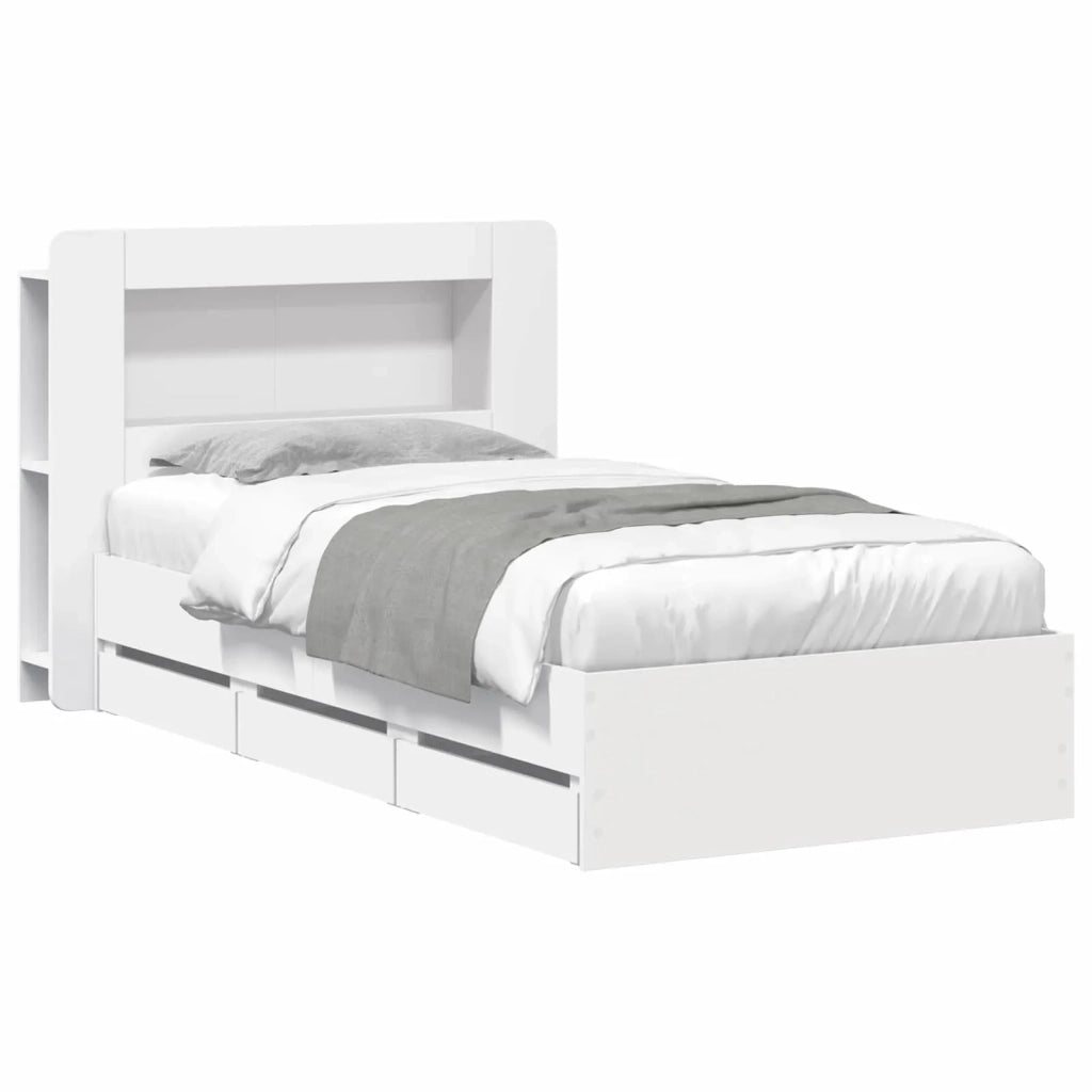 Struttura del letto con stoccaggio e testata Bianco 75 x 190 cm 3433996