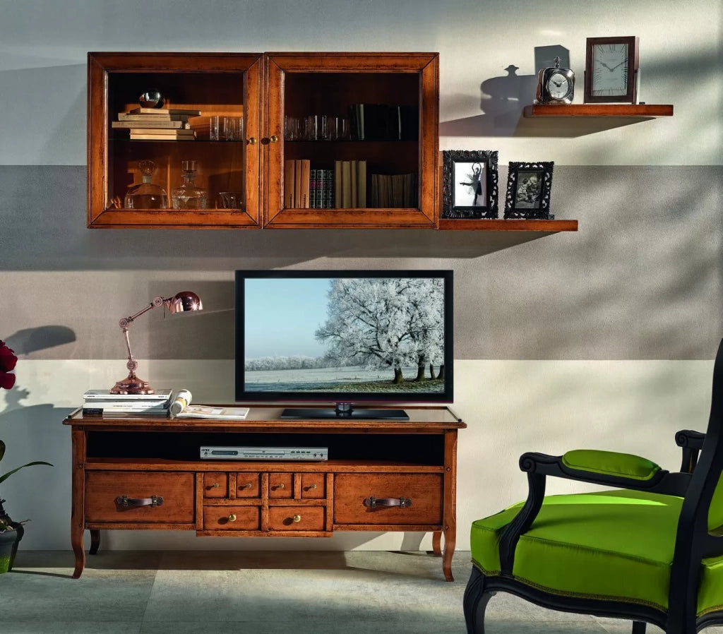 Parete attrezzata porta tv classica legno tinta noce