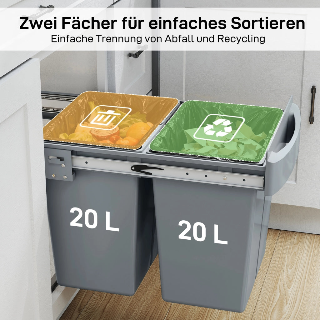Bidone per rifiuti estraibile ¨C zephmum ¨C 2x20L plastica metallo grigio