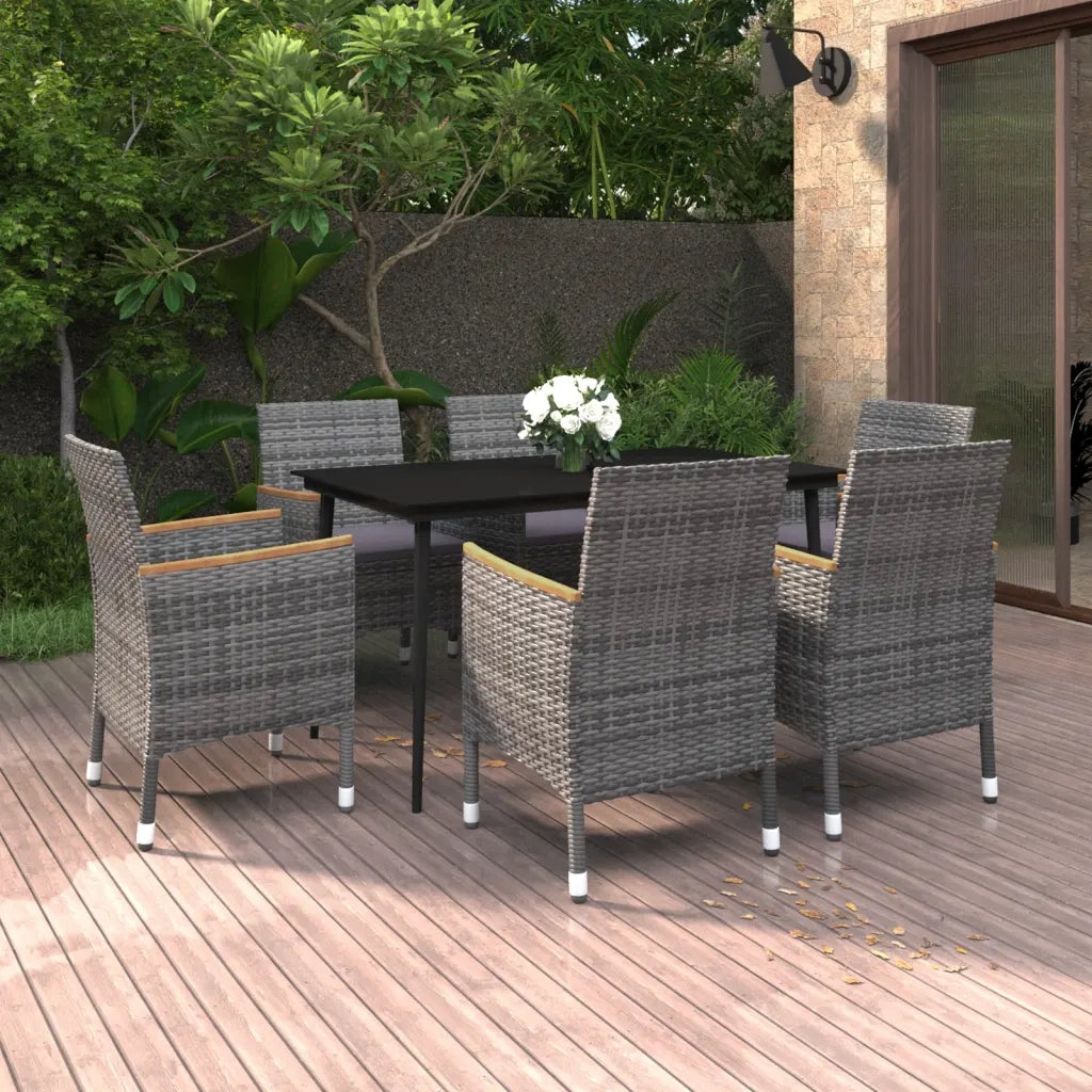 Set da Pranzo per Giardino 7 pz con Cuscini Polyrattan e Vetro 3099790