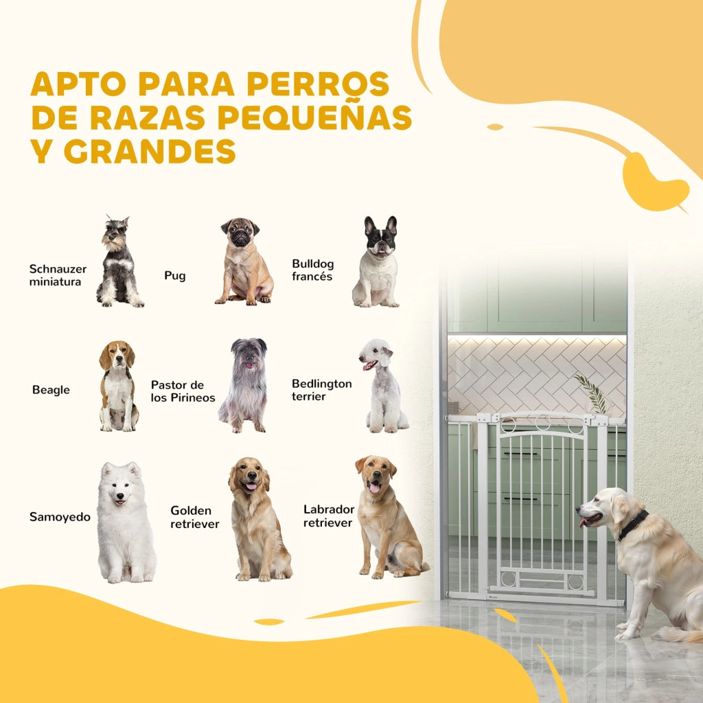 Porta per Cani Regolabile 76-104 cm con 2 Estensioni ¨C Zephmum ¨C Bianco