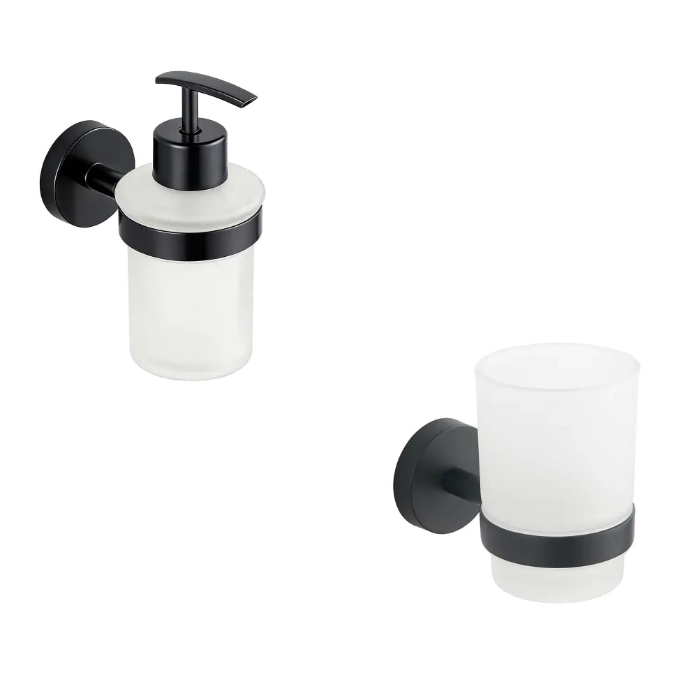 Set da bagno nero opaco 2 accessori: dispenser, porta spazzolino | Spin