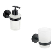 Set da bagno nero opaco 2 accessori: dispenser, porta spazzolino | Spin