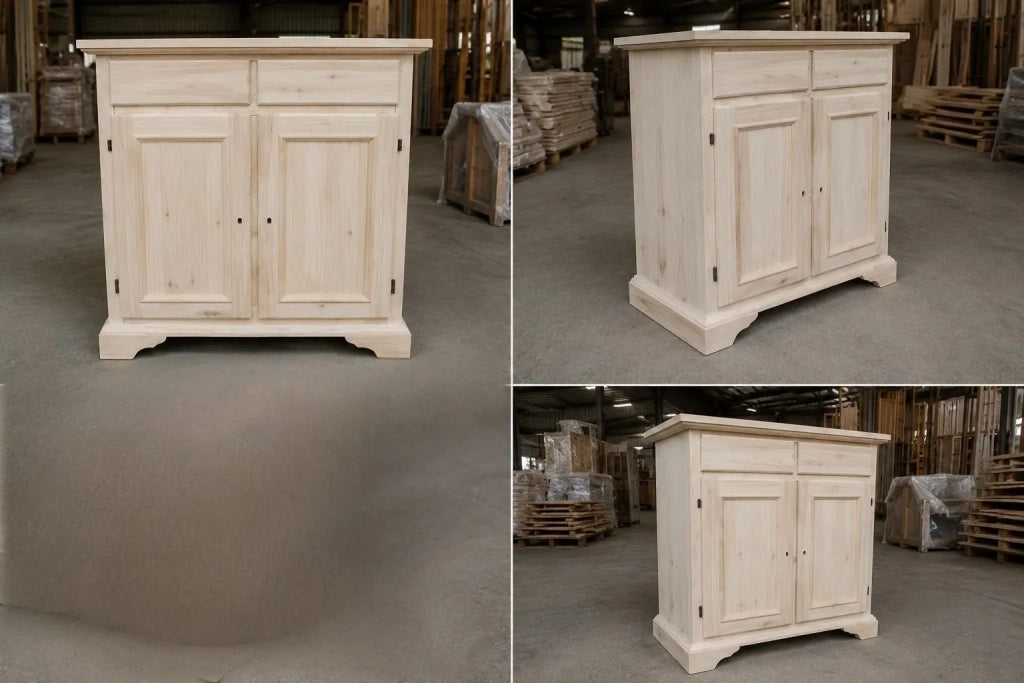 Credenza 2 porte 2 cassetti legno grezzo 90x40x94 (5011) - Mobili 2G