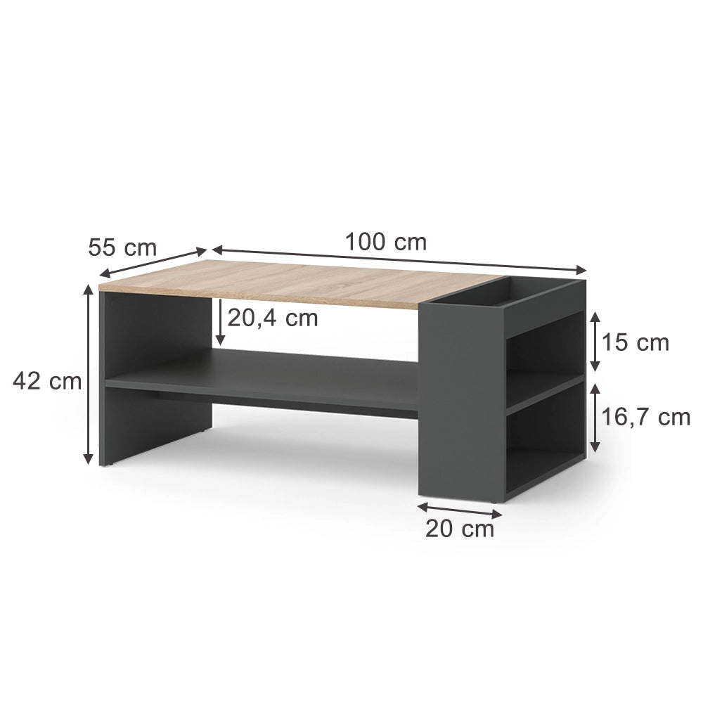 Vicco Tavolino da salotto Antracite/Sonoma 100 x 55 cm con ripiani
