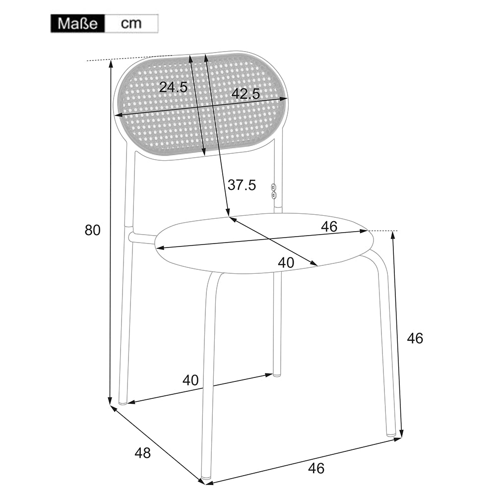 Set di 4 sedie da pranzo in PU marrone con schienale in rattan naturale