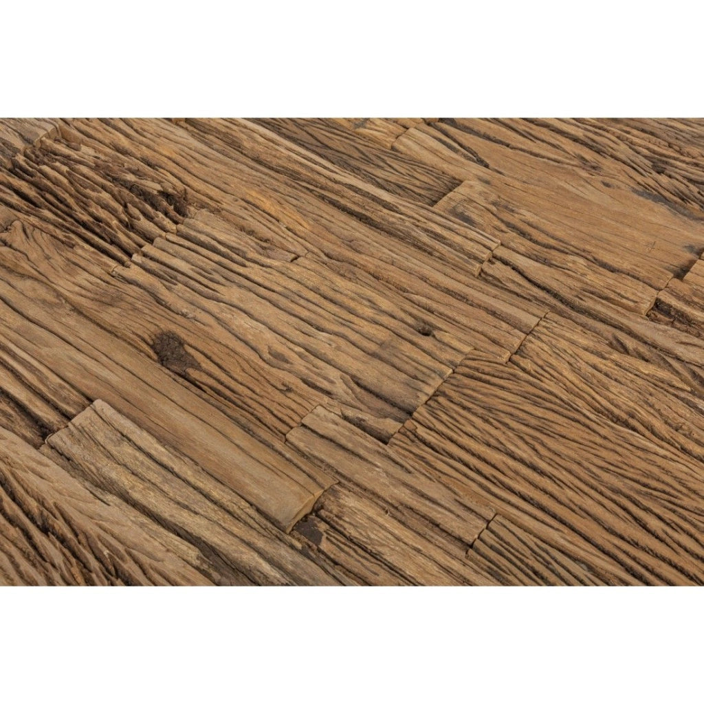 Tavolo da pranzo RAFTA 220 cm – Piano in legno massiccio di teck – Gambe a X in metallo nero