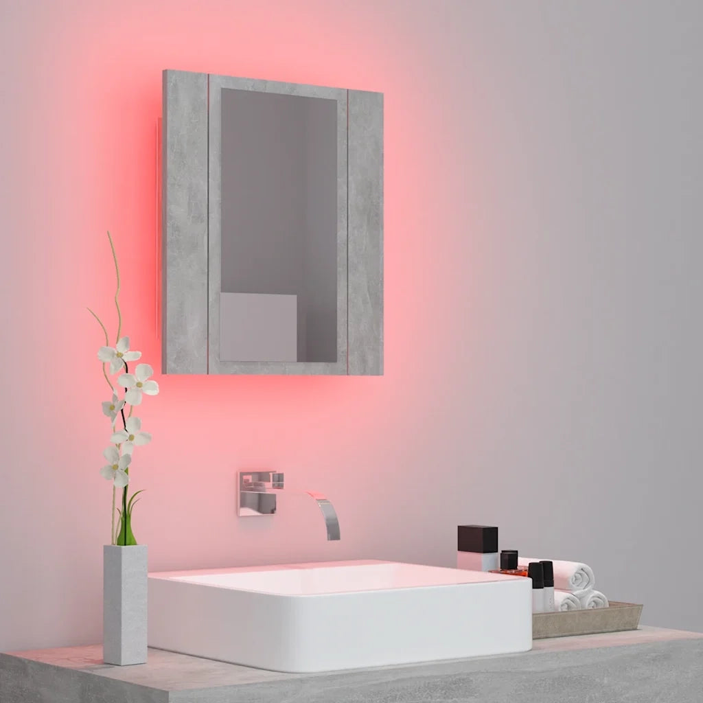 Armadietto a Specchio con Luci LED-Mobiletto a specchio Grigio Cemento in Acrilico 883080