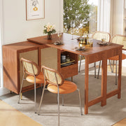 OKWISH Carrello da Cucina Girevole con Contenitore, Anta in Rattan, Cassetto e Ripiani Aperti, Estensibile, MDF, Marrone