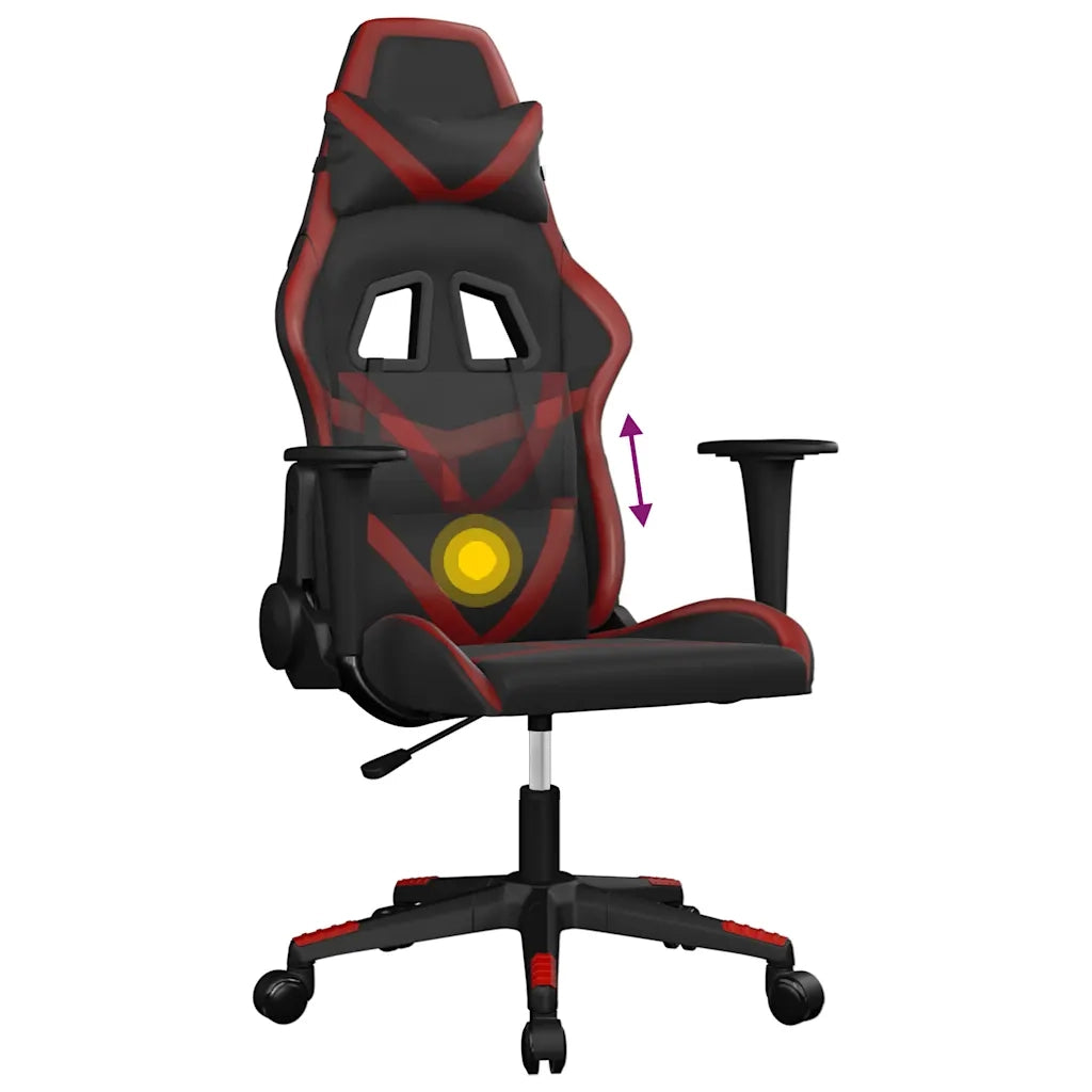 vidaXL Sedia Gaming Massaggio Nero e Rosso Vino in Similpelle