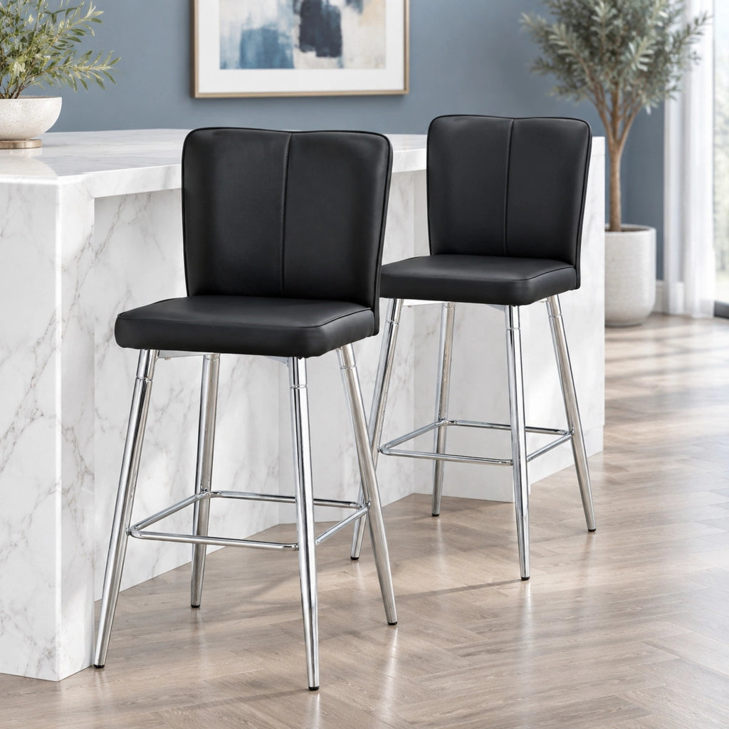 Set di 2 sgabelli da bar 63x44x101 cm in similpelle nera e metallo argento
