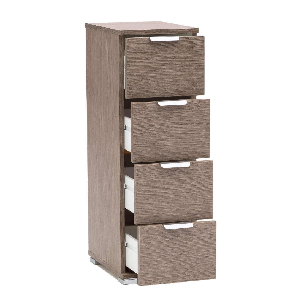 CASSETTIERA BASIC CON 4 CASSETTI IN LEGNO ROVERE GRIGIO 27 X 38 X H 85 CM